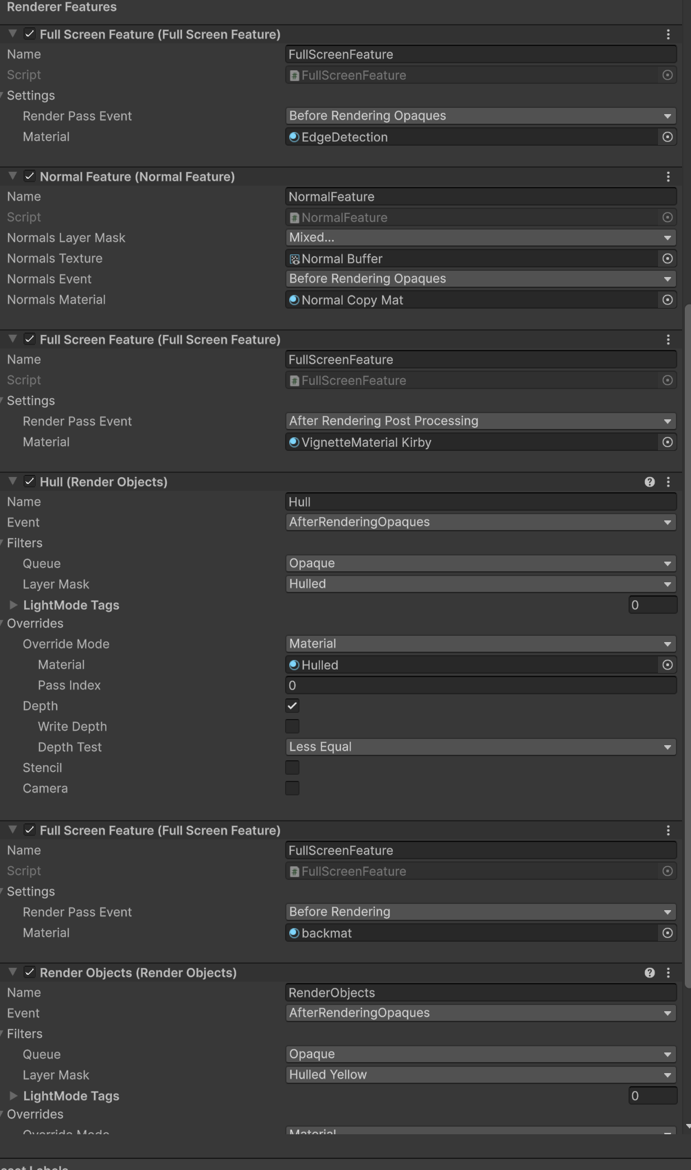 URP Renderer Features stack in Unity inspector