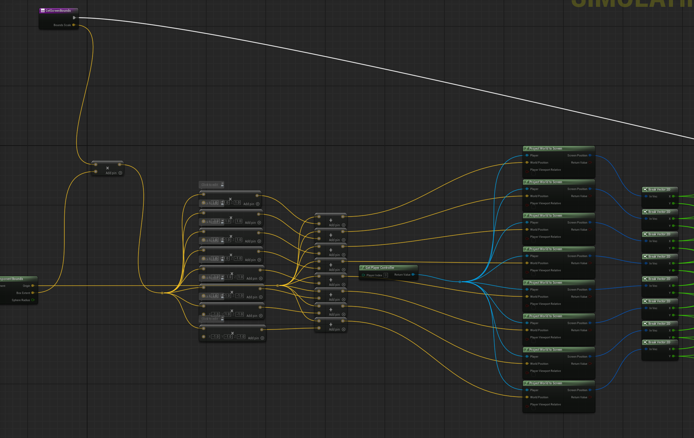 Blueprint for calculating screen bounds from mesh bounding box